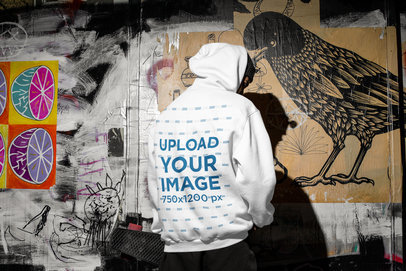 Mockup of the Back of a Man Wearing a Hoodie in a Dark Urban Scenario m567