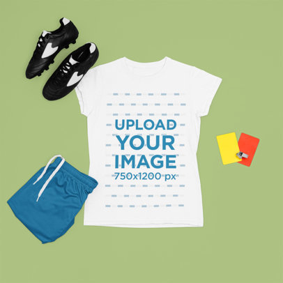T-Shirt Mockup Featuring a Female Soccer Uniform