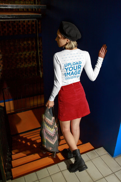 Long Sleeve Tee Mockup of a Woman Going Out at Night