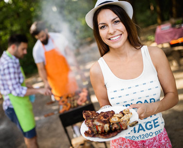 Tank Top Mockup of a Woman Holding a Plate of Grilled Meat 41027-r-el2