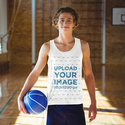 Tank Top Mockup of a Teenage Boy at a Basketball Court