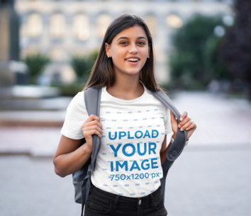 Mockup Featuring a Female Student Wearing a Basic T-Shirt 45020-r-el2