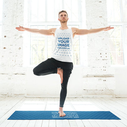 Tank Top Mockup of Man Doing a Pose on a Yoga Mat 36048-r-el2