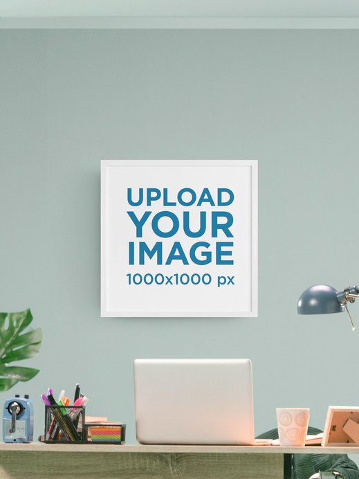 Art Print Mockup with a Customizable Office Setting