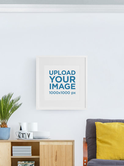 Mockup Featuring a Square Art Print Against a Customizable Background 