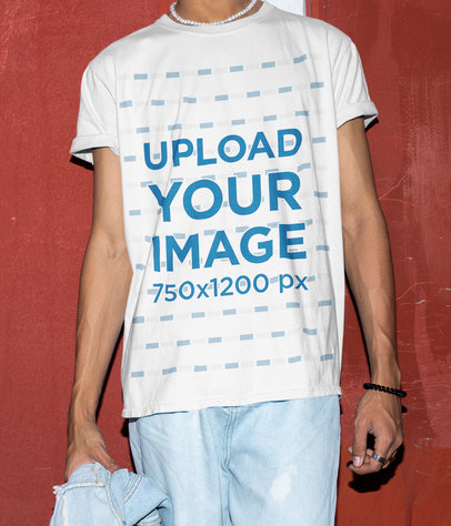 Cropped Face Mockup Featuring a Young Man Wearing a Long Tee 
