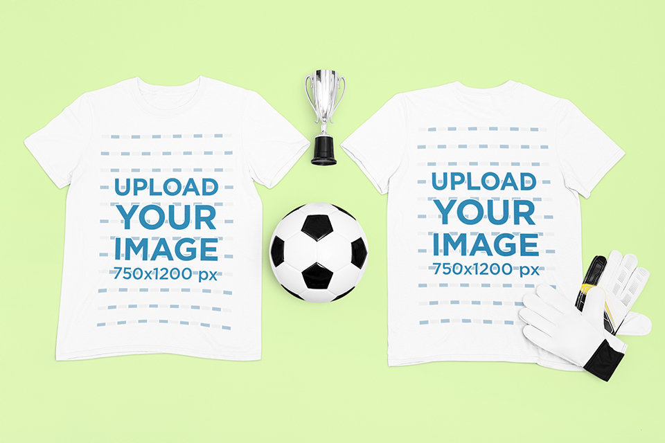 Both-Sides View Mockup of a T-Shirt Surrounded by Soccer Equipment