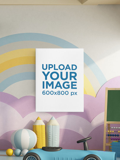 Mockup of a Vertical Art Print in a Child's Room