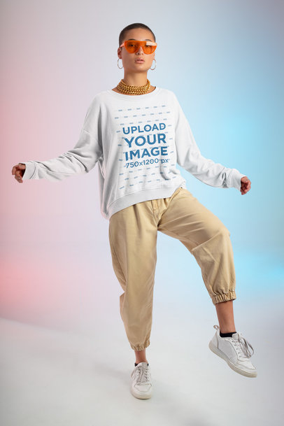 Sweatshirt Mockup of a Short-Haired Woman with a Color-Gradient Background