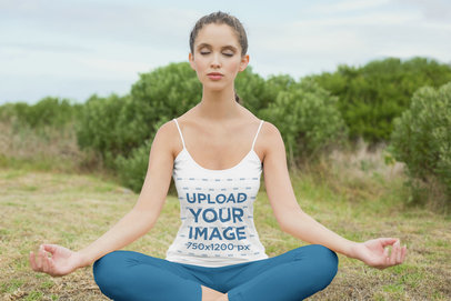 Mockup of a Female Yogi Wearing a Spaghetti Strap Tank Top