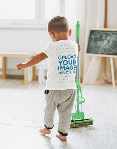 T-Shirt Mockup of a Toddler Cleaning the Floor with a Mop 45316-r-el2