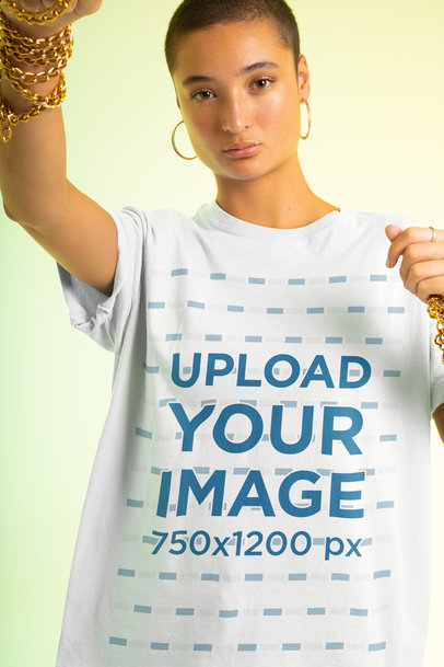Unisex T-Shirt Mockup Featuring a Woman with an Androgynous Look