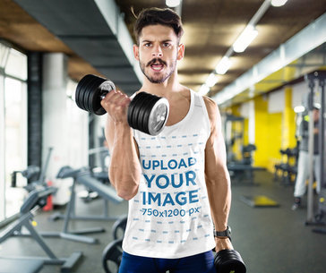 Tank Top Mockup of a Man Lifting Weights at the Gym