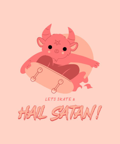 Cartoonish T-Shirt Design Template Featuring Satan on a Skateboard