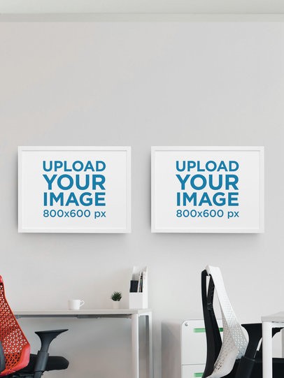 Mockup Featuring Two Decorative Art Prints at an Office 