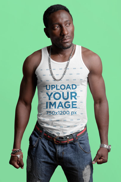 Tank Top Mockup of a Tough-Looking Man In a Studio