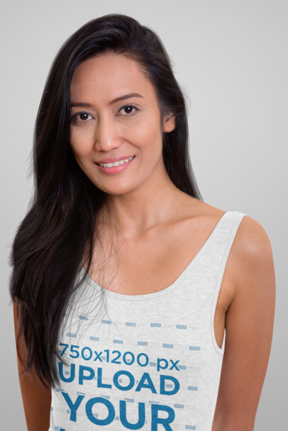 Mockup of a Brunette Woman Wearing a Heather Tank Top in a Studio 40192-r-el2