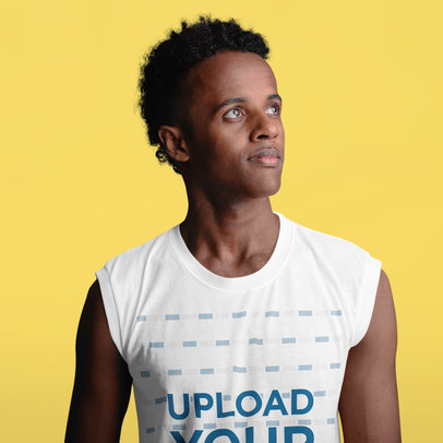 Sleeveless Shirt Mockup of a Thoughtful Man Looking Up 41310-r-el2