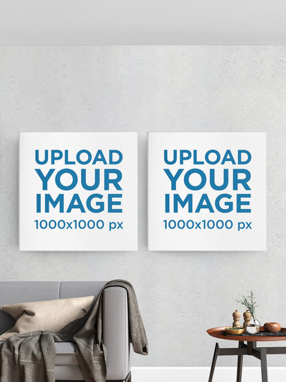 Mockup of Two Square Art Prints Featuring a Customizable Background