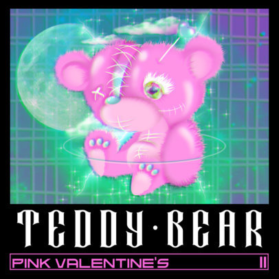 Album Cover Template for a Punk Band with a Sad Teddy Bear Graphic 3206a