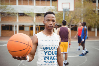 Sleeveless Shirt Mockup of a Man Playing Basketball