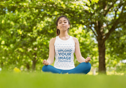 Tank Top Mockup of a Woman Meditating at a Park 