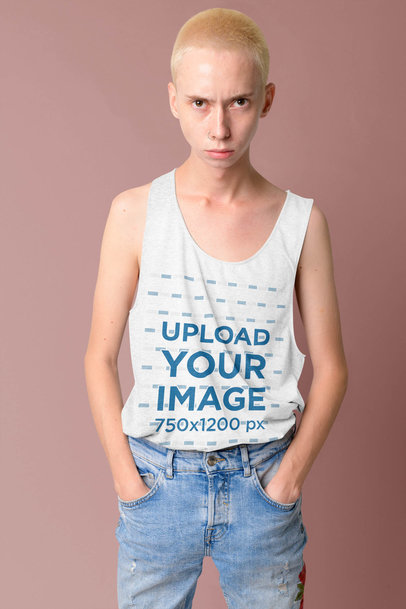 Tank Top Mockup Featuring an Angry-Looking Man 