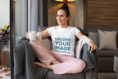 T-Shirt Mockup Featuring a Woman in Pajamas 