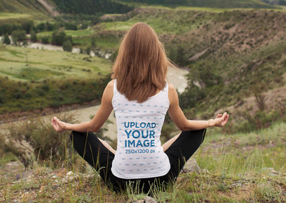 Tank Top Mockup of the Back of a Woman Meditating Over a Hill 38332-r-el2