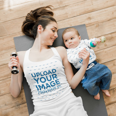 Tank Top and Onesie Mockup Featuring a Woman and Her Baby 43902-r-el2