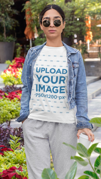 Parallax Video of a Woman Wearing a T-Shirt in an Athleisure Outfit