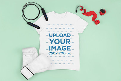 Mockup of a T-Shirt Lying with Boxing Training Equipment