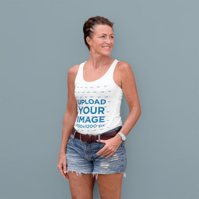 Tank Top Mockup of a Middle-Aged Woman Wearing Hot Pants