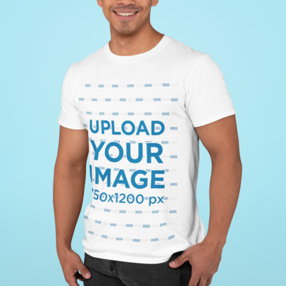 Cropped Face Mockup of a Smiling Man Wearing a Tee