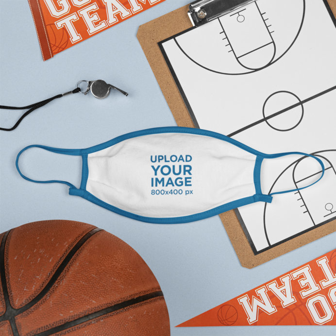 Mockup of a Face Mask Surrounded by Basketball Items
