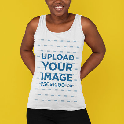 Mockup of a Smiling Woman Wearing a Scoop-Neck Tank Top 