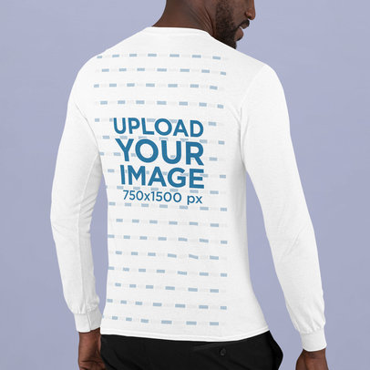 Back-View Long Sleeve Tee Mockup Featuring a Bearded Man at a Studio 