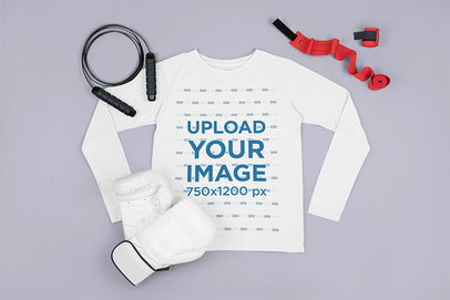 Mockup of a Long Sleeve Tee Lying with Some Boxing Gear