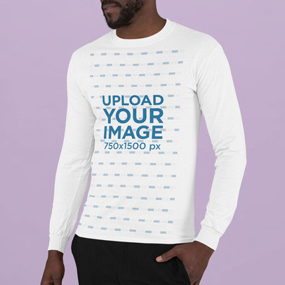 Long Sleeve Tee Mockup Featuring a Bearded Man in a Studio
