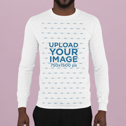 Long Sleeve Tee Mockup of a Bearded Man at a Studio 