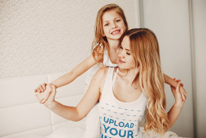 Tank Top Mockup of a Woman Playing With Her Daughter