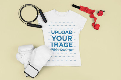Mockup of a Women's Tee with Boxing Equipment