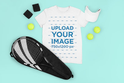 Mockup of a T-Shirt Placed Among Tennis Equipment