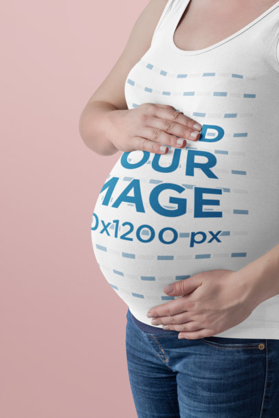 Tank Top Mockup of a Pregnant Woman in a Studio