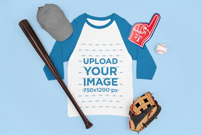 Mockup of a Raglan T-Shirt Featuring Baseball Equipment