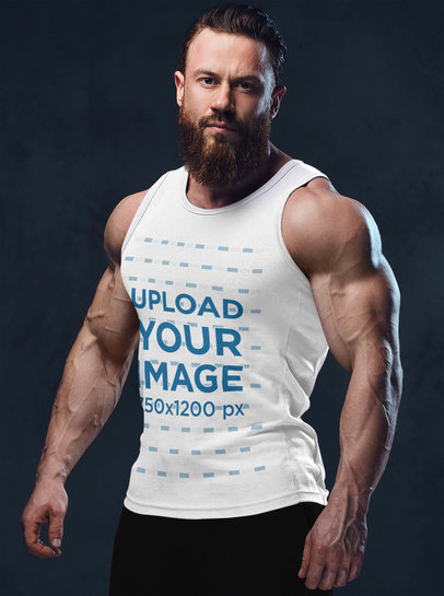 Tank Top Mockup of a Serious-Looking Man with Muscular Arms