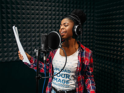 Tank Top Mockup of a Woman Singing in a Recording Studio 41026-r-el2