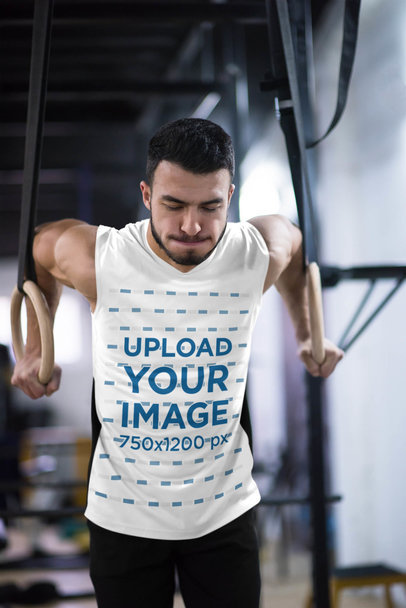 Sleeveless Shirt Mockup Featuring a Man Exercising 