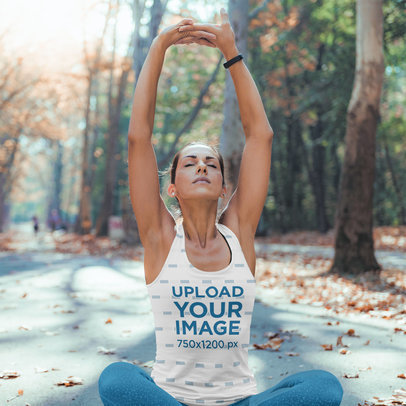 Tank Top Mockup Featuring a Woman Stretching Outdoors 