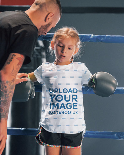 Sublimated T-Shirt Mockup of a Girl Resting During a Boxing Match